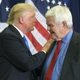 Two lookers convene onstage during a campaign rally in Cincinnati, July 6, 2016. Photo via AP
